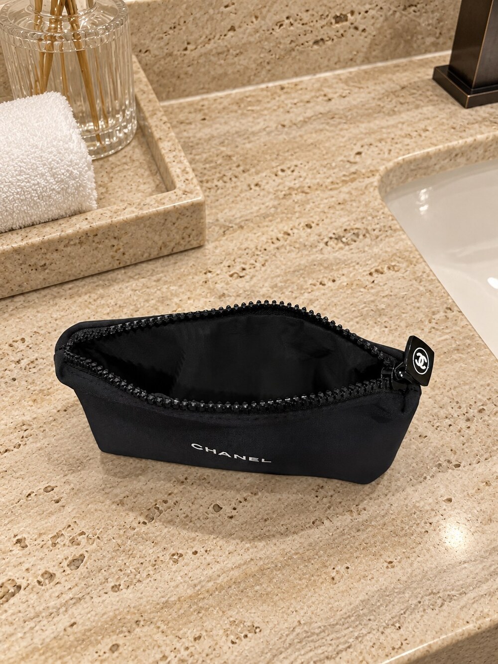 Chanel Black Zip Cosmetic Pouch | Skincare Organizer - Picture 4 of 6